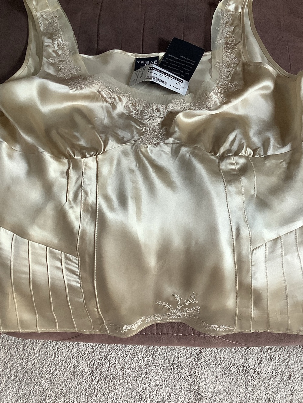Tribal Satin Embroidered Camisole in Ivory